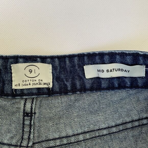 Cotton On Mid Saturday Denim Shorts Women 4 Dark  Roll Cuff Distressed Festival - Picture 4 of 8